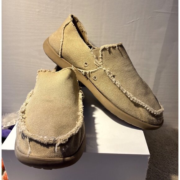 Mens Crocs Santa Cruz Loafers Frayed Canvas Slip-On Shoes Beige Size 10 - Picture 2 of 13